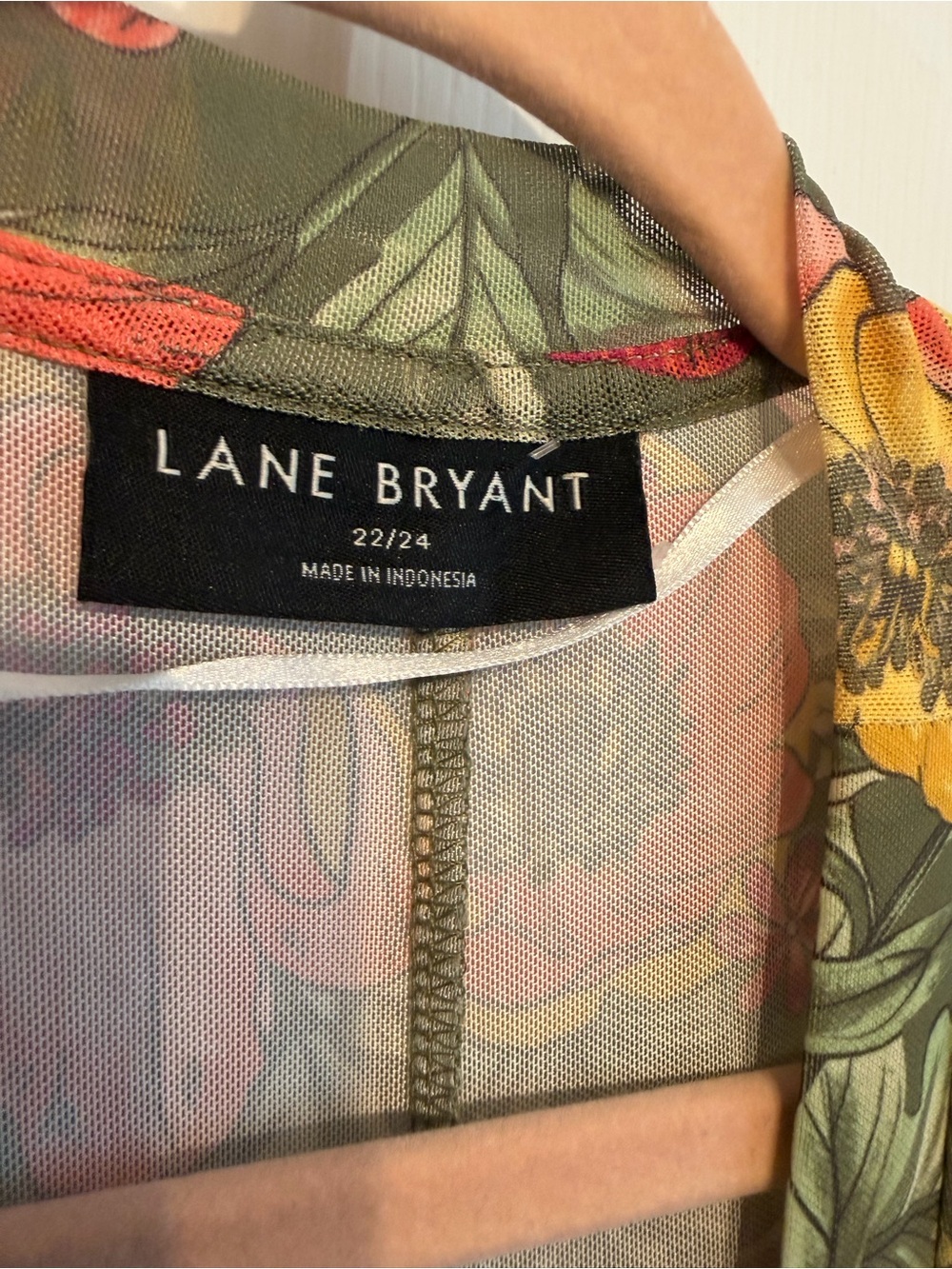 Lane Bryant Olive Floral Drape Kimono with Pink and Yellow Blooms - Picture 3 of 3